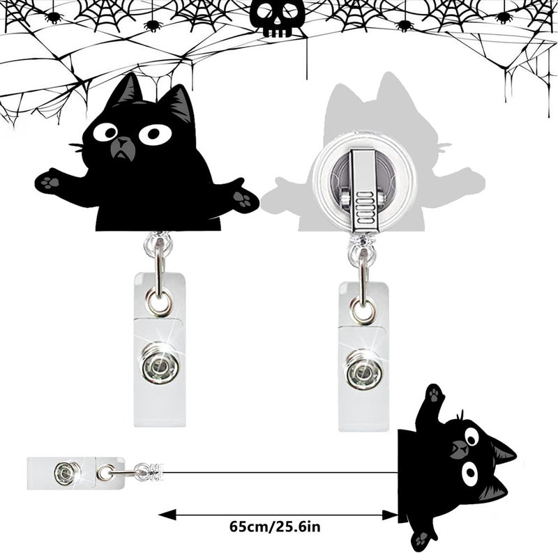 NSSHEL Halloween Black Cat Badge Reel Retractable Funny Badge Reel for Nurse Nursing RN MA CNA LPN Medical Worker & Teacher Cute Cartoon Cat Badge Holder with Alligator Clip Fun Holiday Gifts - Image 4